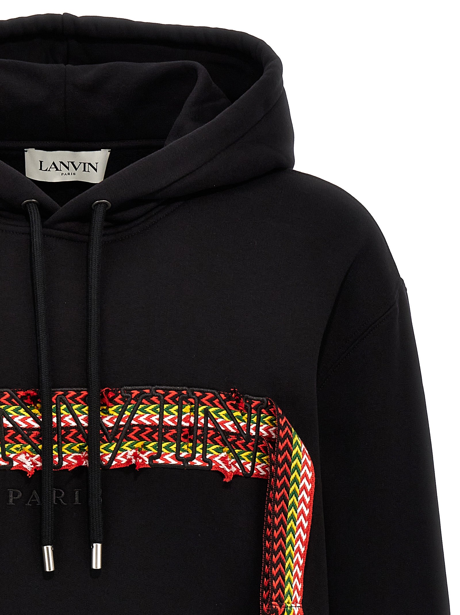 Sweatshirt Hoodie by Lanvin for men in cotton black showcases a city-ready silhouette, artfully detailed with a signature hooded neckline and for a city-ready finish.