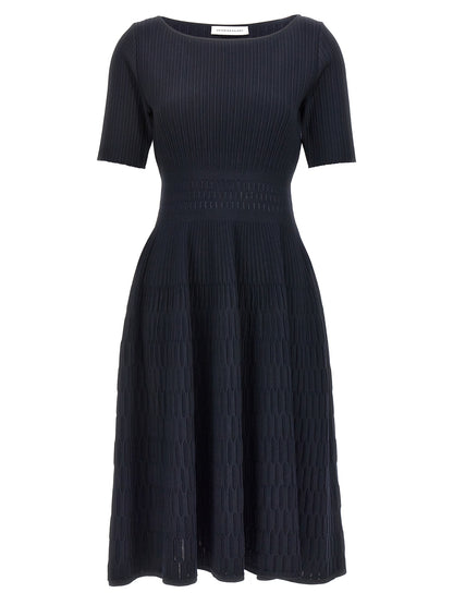 Dress by ANTONINO VALENTI for women in polyamide polyester viscose & cotton blue showcases a striking silhouette, elegantly detailed with a short-sleeve, refined round neckline, and a striking midi short for a striking finish.