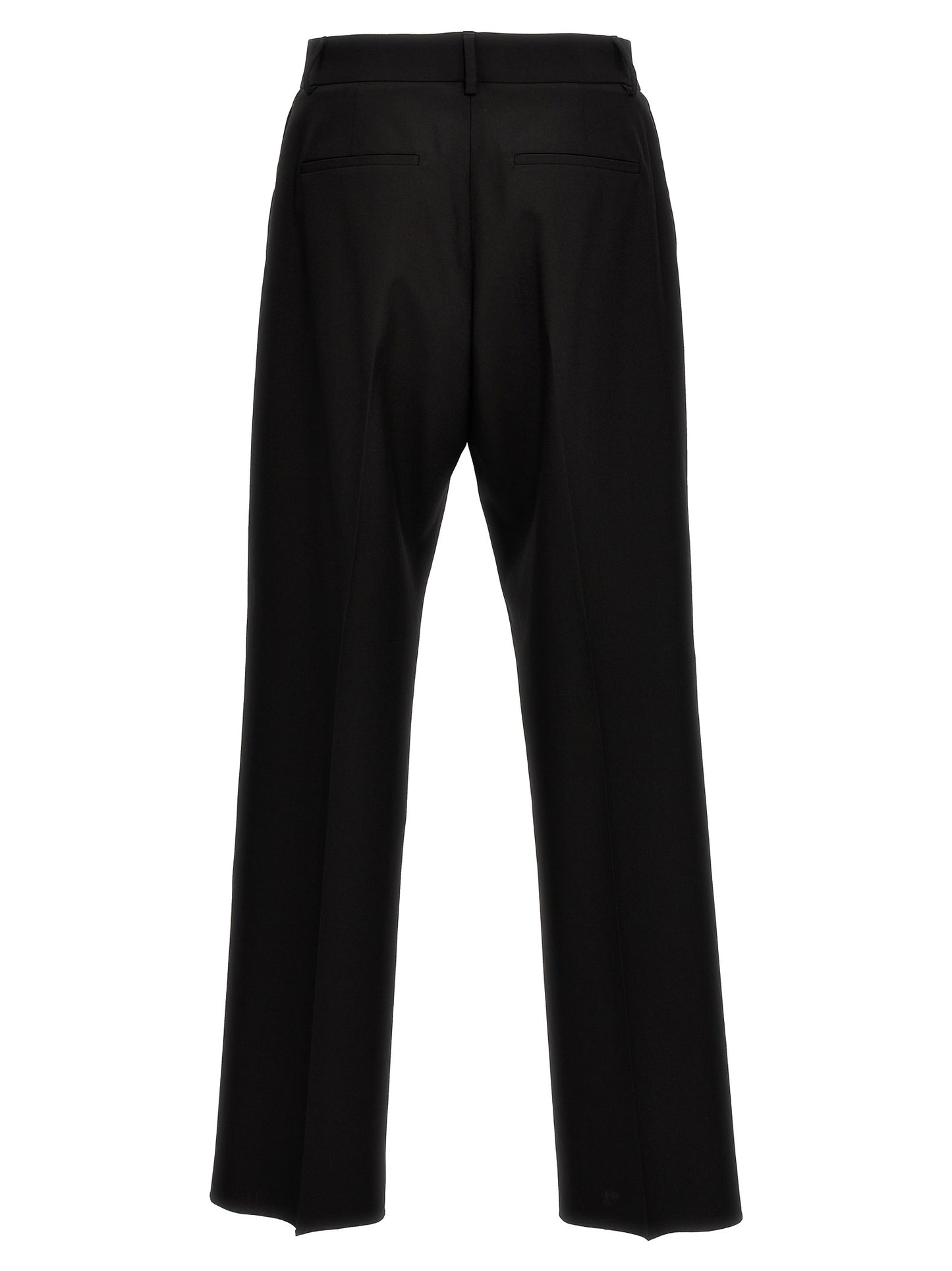 Trousers by Valentino Garavani for men in virgin wool black features a artisanal silhouette, showcasing a sophisticated with a long and for a artisanal finish.