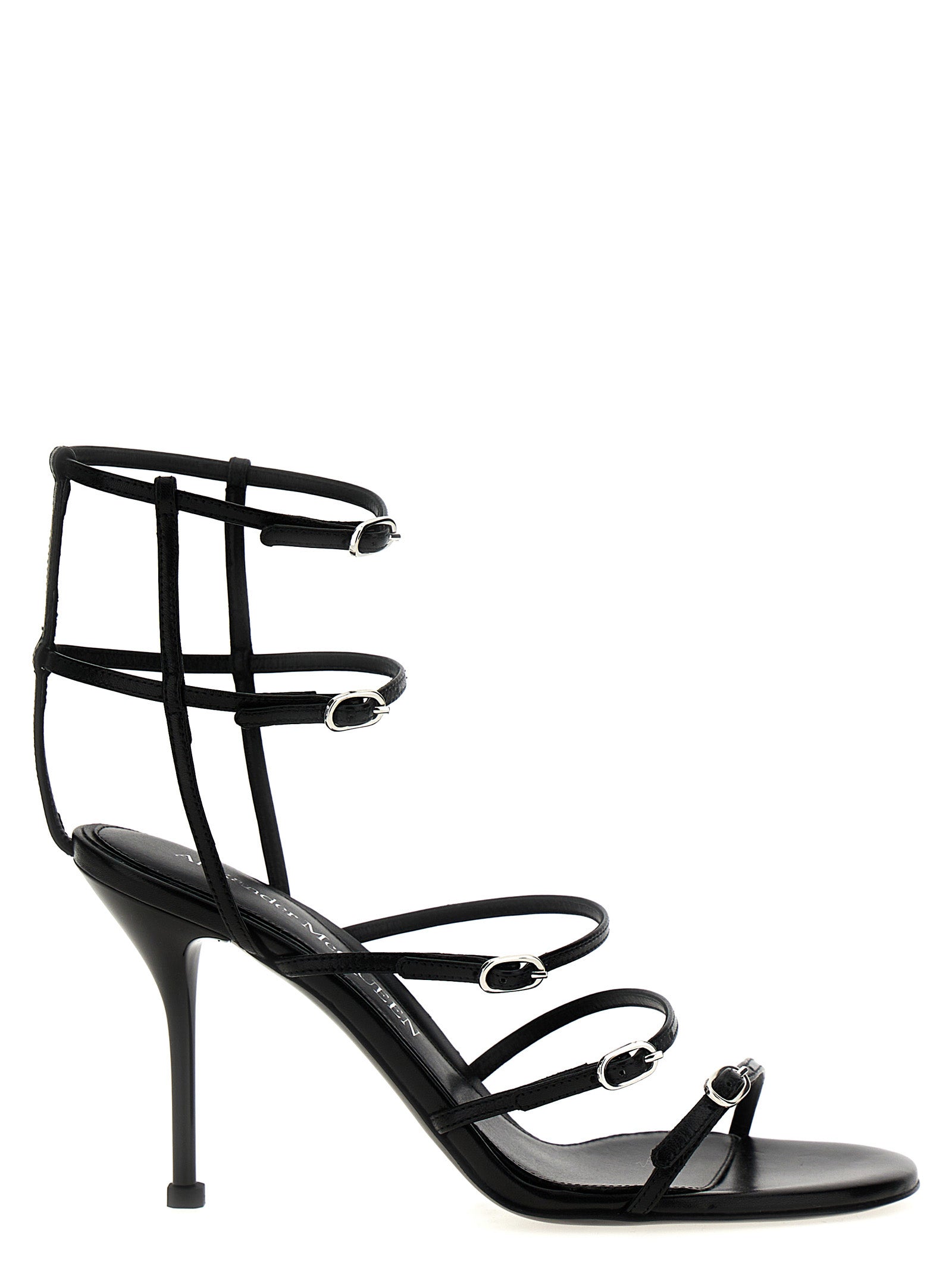 High-Heel Stiletto Sandals by Alexander McQueen for women in lambskin leather black features an architectural design from the Women's Lambskin Leather High-Heel Stiletto Sandals collection, defined by a architectural stiletto high-heel and for a architectural finish.