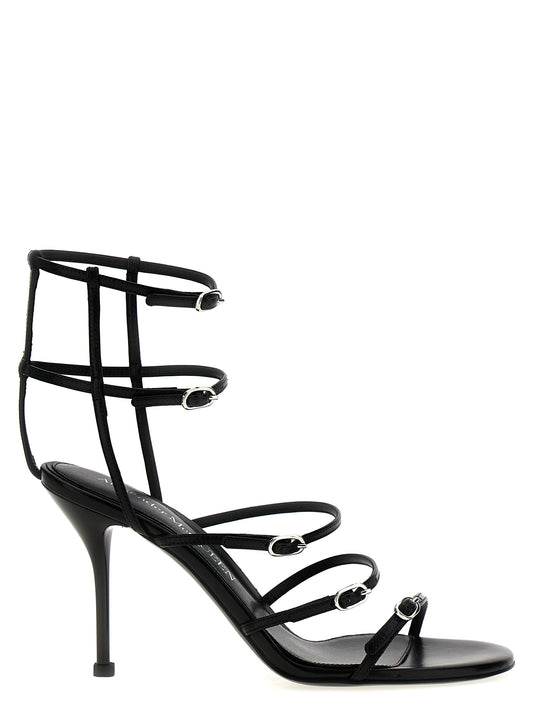 High-Heel Stiletto Sandals by Alexander McQueen for women in lambskin leather black features an architectural design from the Women's Lambskin Leather High-Heel Stiletto Sandals collection, defined by a architectural stiletto high-heel and for a architectural finish.