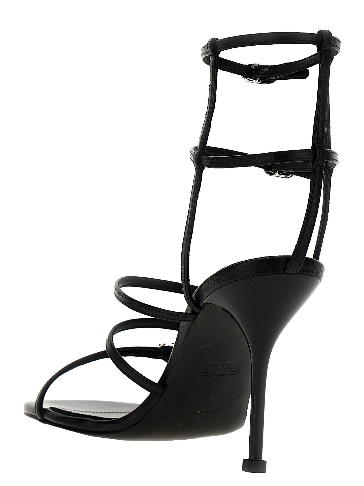 High-Heel Stiletto Sandals by Alexander McQueen for women in lambskin leather black features an exquisite silhouette, showcasing the exquisite Women's Lambskin Leather High-Heel Stiletto Sandals with a stiletto high-heel and .