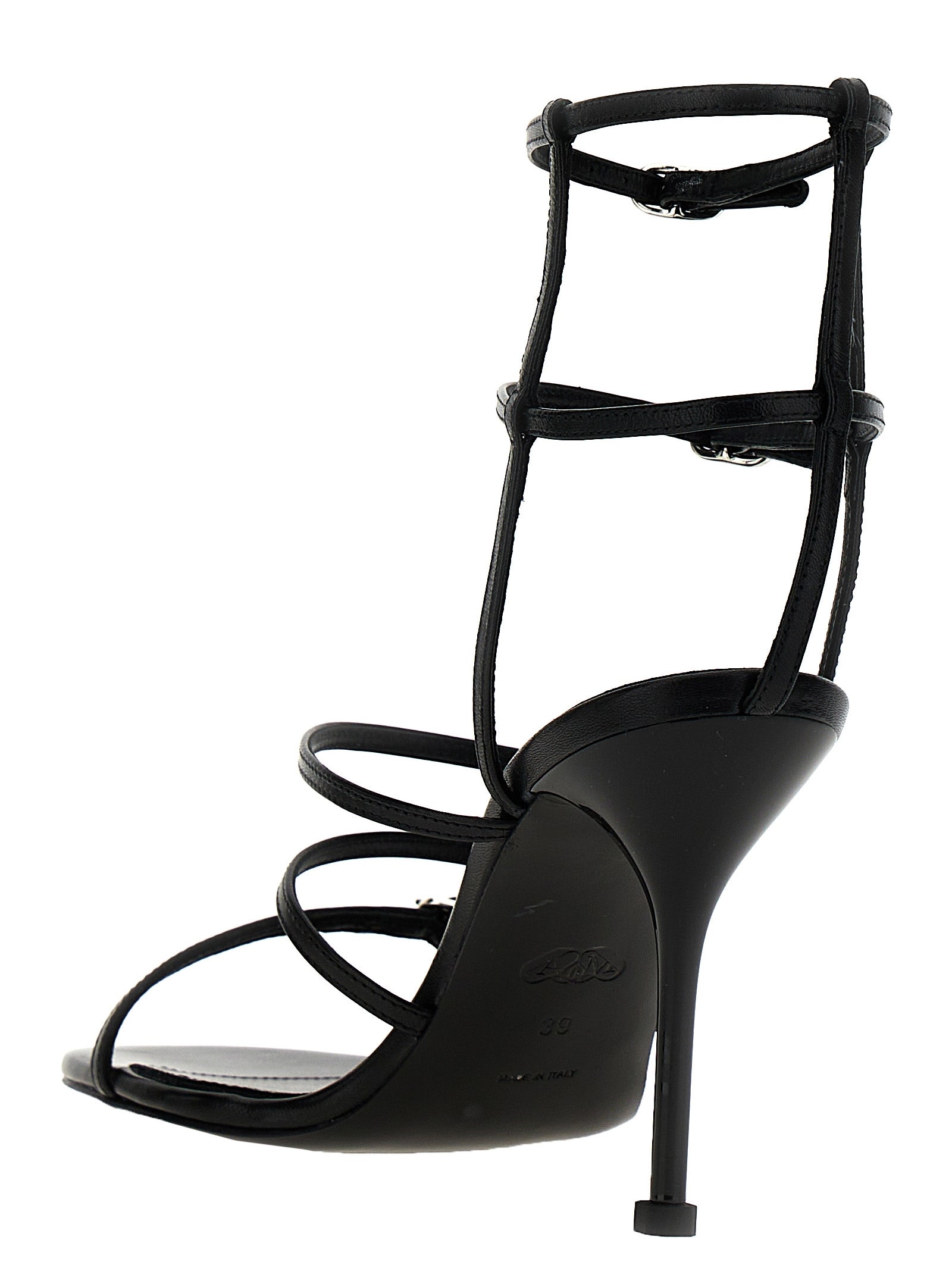 High-Heel Stiletto Sandals by Alexander McQueen for women in lambskin leather black features an exquisite silhouette, showcasing the exquisite Women's Lambskin Leather High-Heel Stiletto Sandals with a stiletto high-heel and .