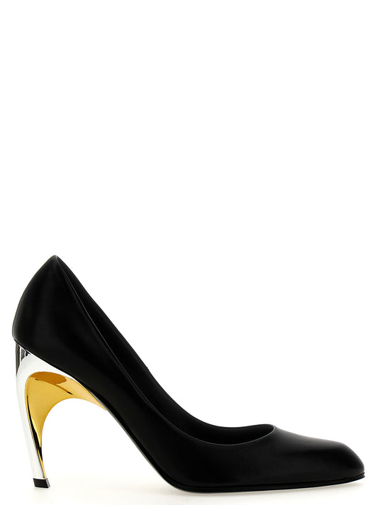 High-Heel Pumps Heels by Alexander McQueen for women in lambskin leather black, gold & silver features an captivating silhouette, showcasing the elegant Women's Lambskin Leather High-Heel Pumps Heels design with a high-heel and a sophisticated .