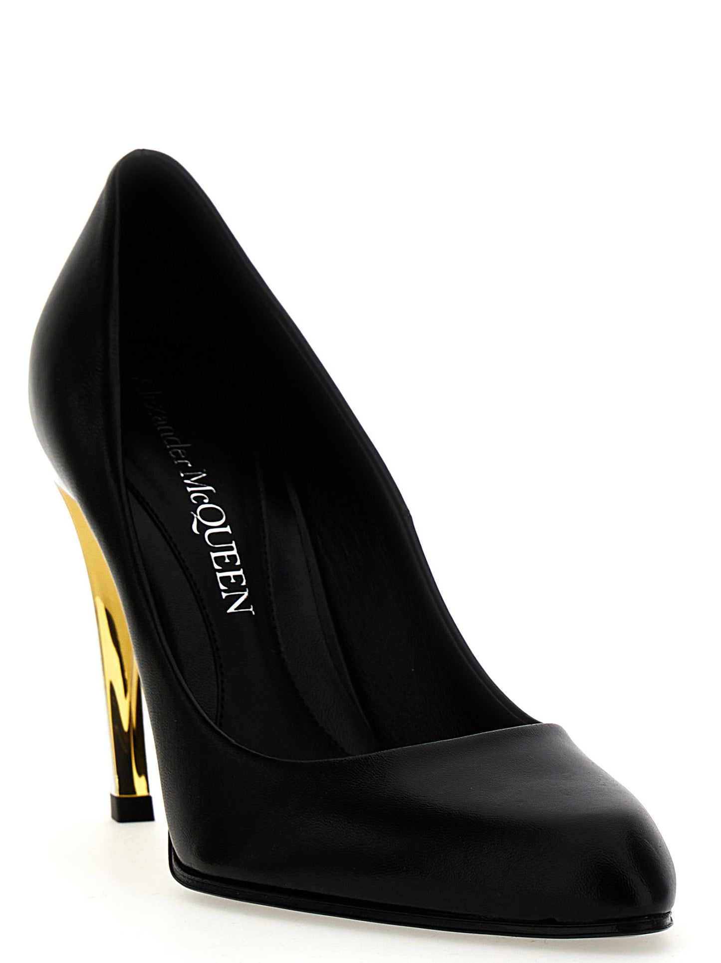 This High-Heel Pumps Heels by Alexander McQueen for women in lambskin leather black, gold & silver presents a effortlessly chic silhouette from the Women's Lambskin Leather High-Heel Pumps Heels collection, featuring a effortlessly chic high-heel and effortlessly chic .