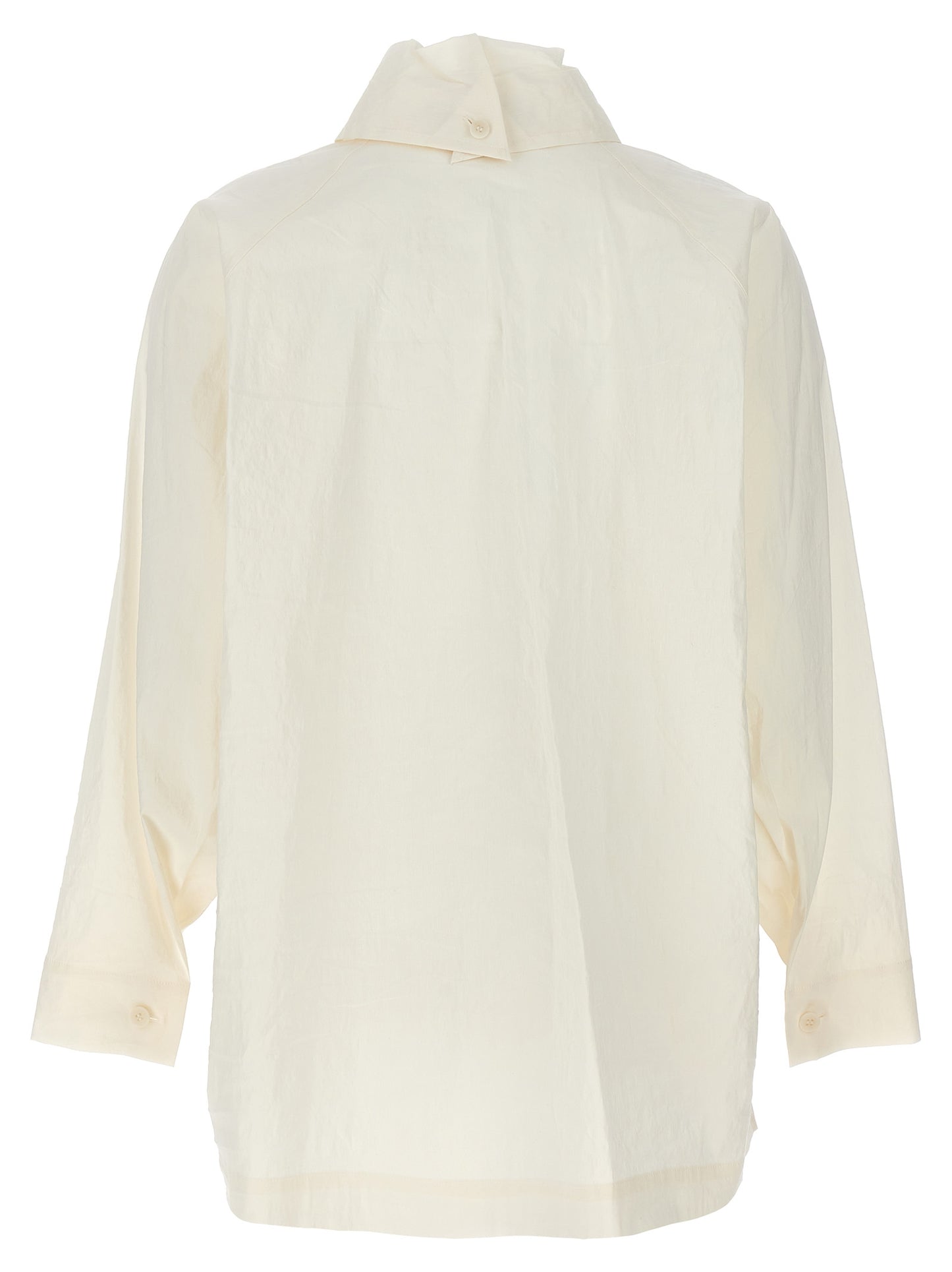 Blouse by Issey Miyake for women in nylon polyurethane & linen white presents a discerning silhouette, showcasing a sophisticated and for a truly discerning finish.