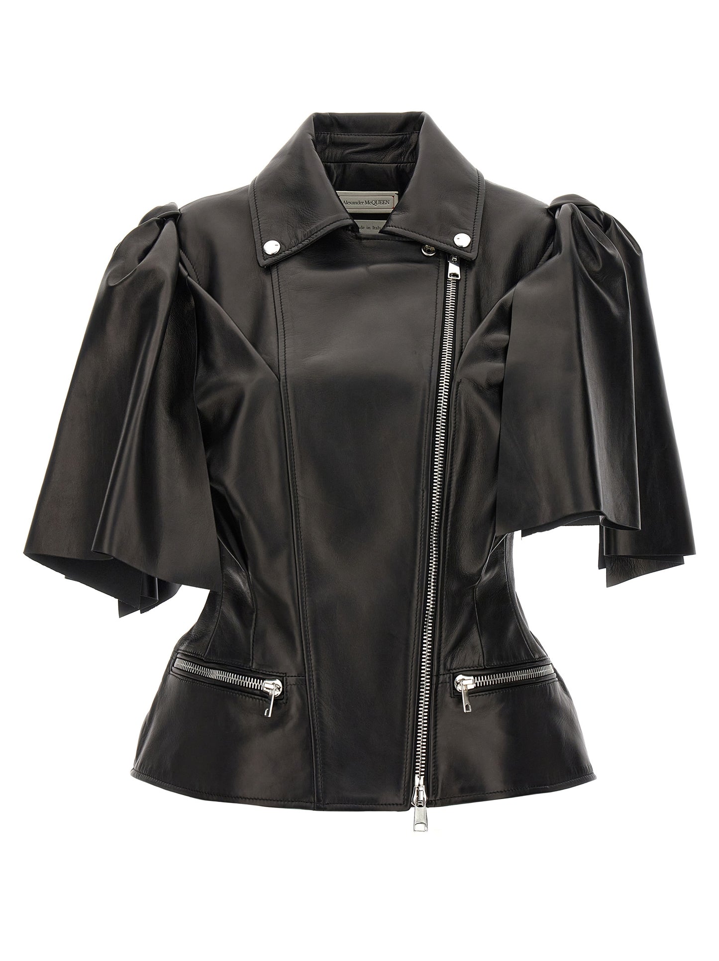 Vest by Alexander McQueen for women in lamb leather black features an contemporary silhouette, showcasing refined pockets and a contemporary for a sophisticated layered look.