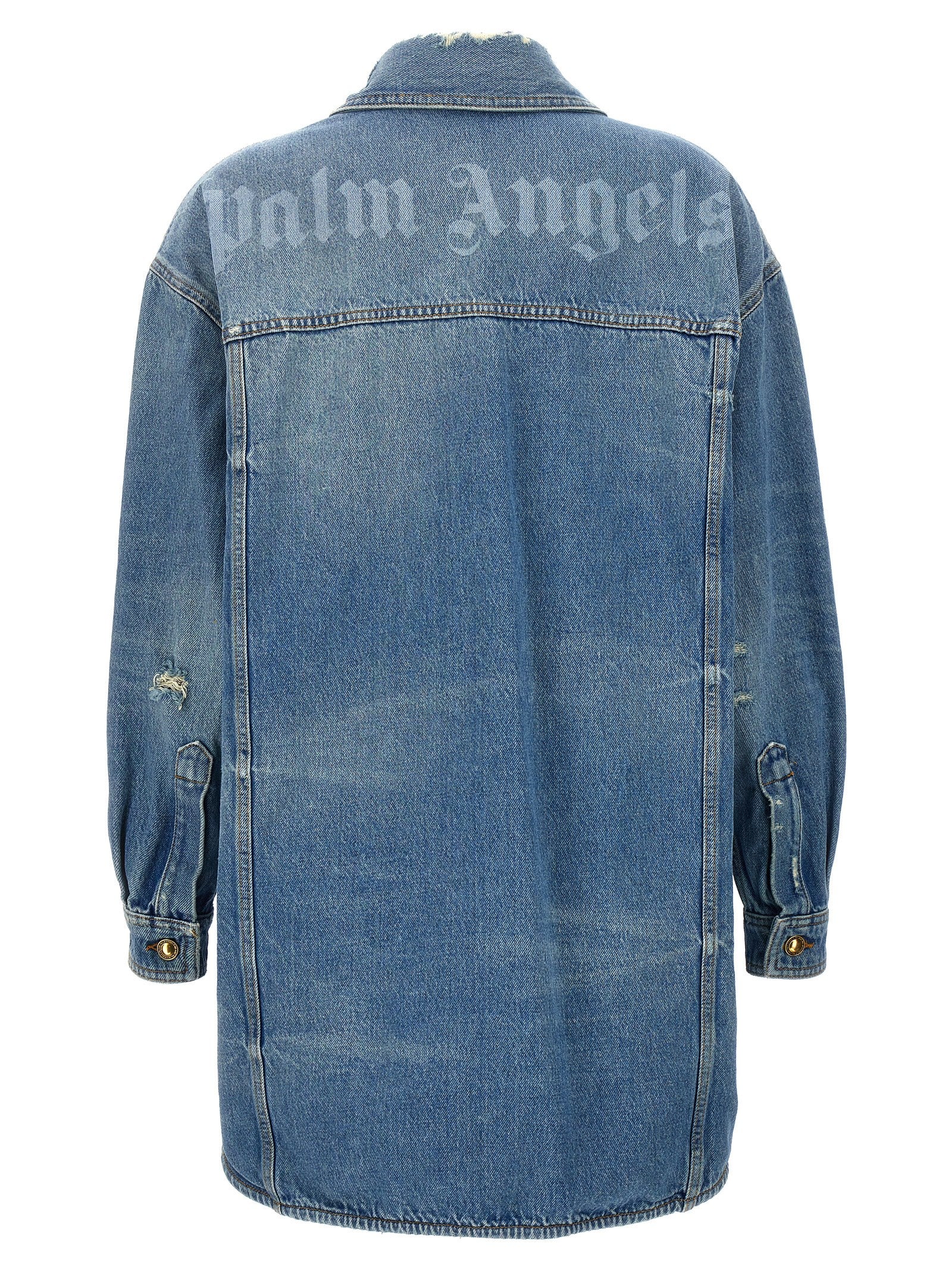 Trucker Jacket by Palm Angels for women in denim cotton light-blue features a city-ready silhouette, detailed with pockets and a city-ready .