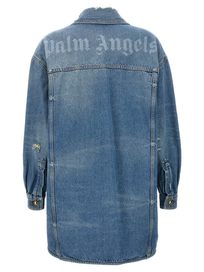 Trucker Jacket by Palm Angels for women in denim cotton light-blue features a city-ready silhouette, detailed with pockets and a city-ready .