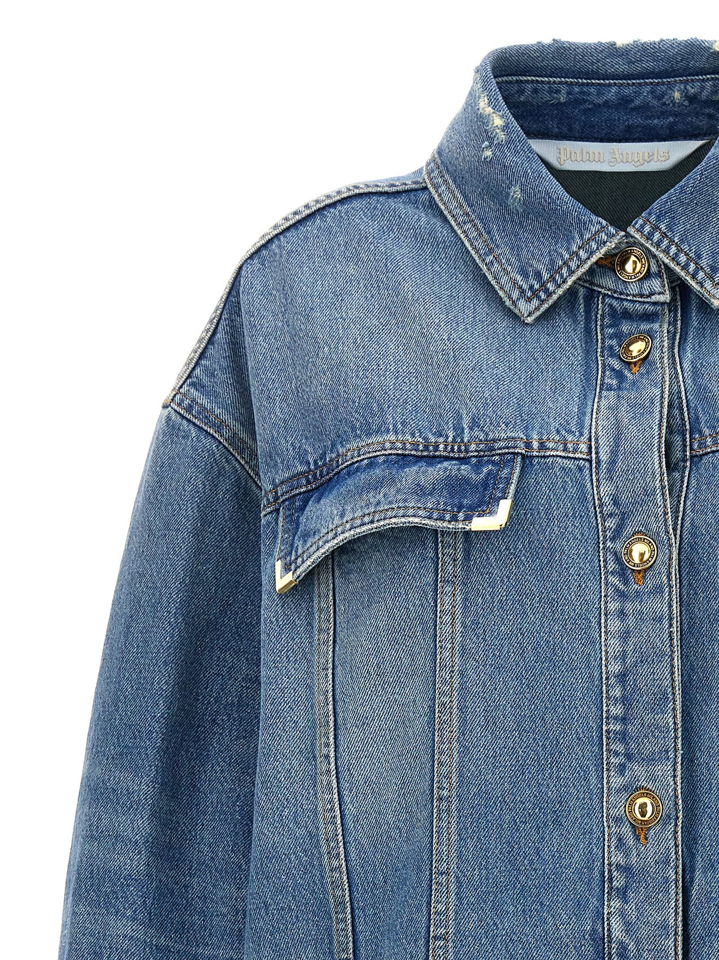 Trucker Jacket by Palm Angels for women in denim cotton light-blue presents a effortlessly chic silhouette, showcasing a sophisticated and premium pockets for a truly effortlessly chic finish.