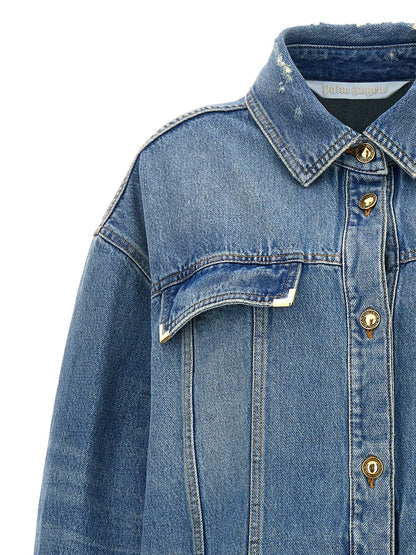 Trucker Jacket by Palm Angels for women in denim cotton light-blue presents a effortlessly chic silhouette, showcasing a sophisticated and premium pockets for a truly effortlessly chic finish.