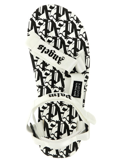 Flat Sandals by Palm Angels for women in polyester & rubber bicolour, black, white & print showcases a sculptural silhouette as City Women's Polyester & Rubber Flat Sandals, defined by a sculptural flat and sculptural for a sculptural look.