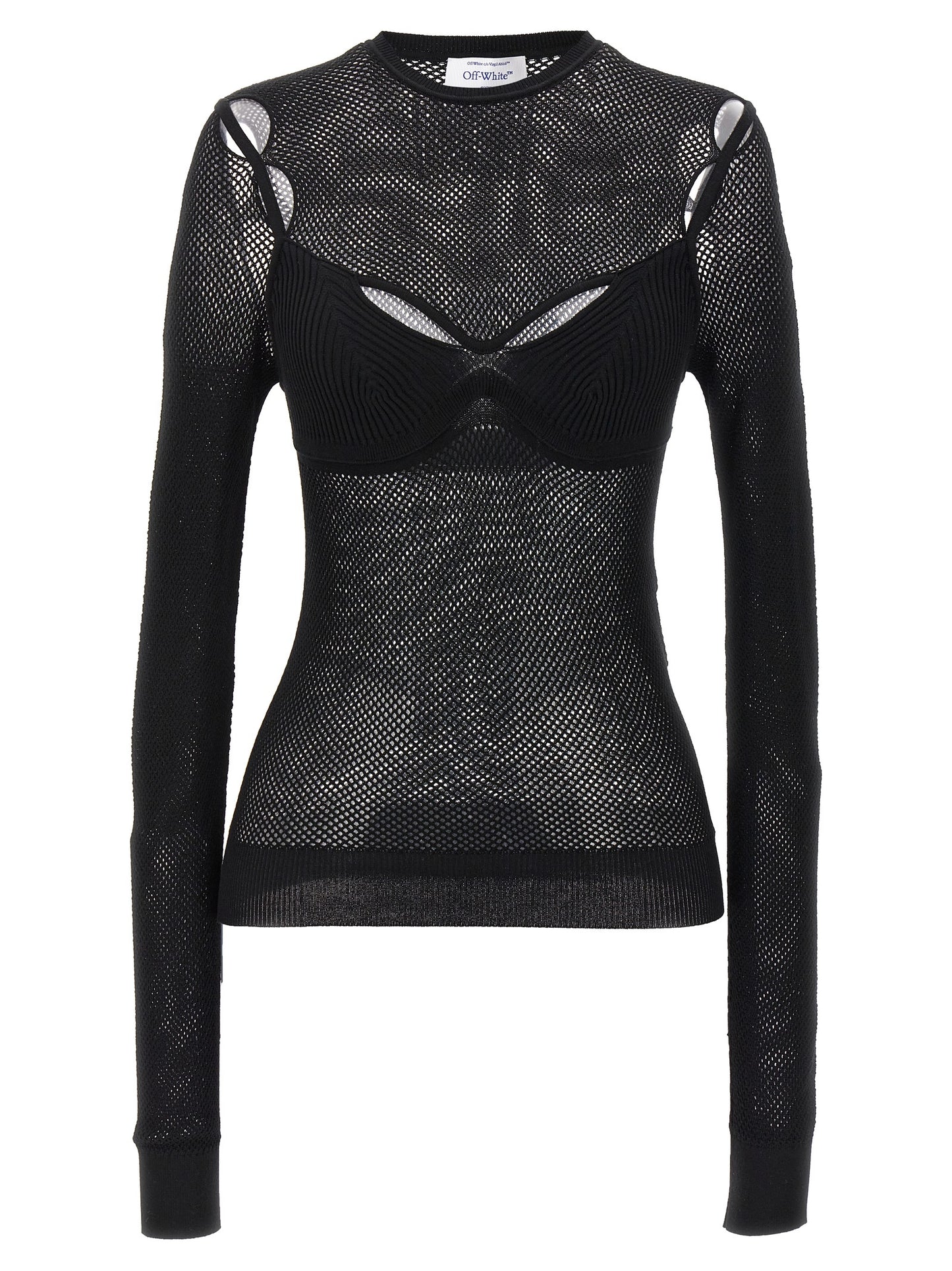 Tank Top by Off-White for women in polyamide polyester polyurethane & viscose black & white showcases a meticulous silhouette, artfully finished with a meticulous crew neckline and long-sleeve; sleeveless for a sophisticated, meticulous look.