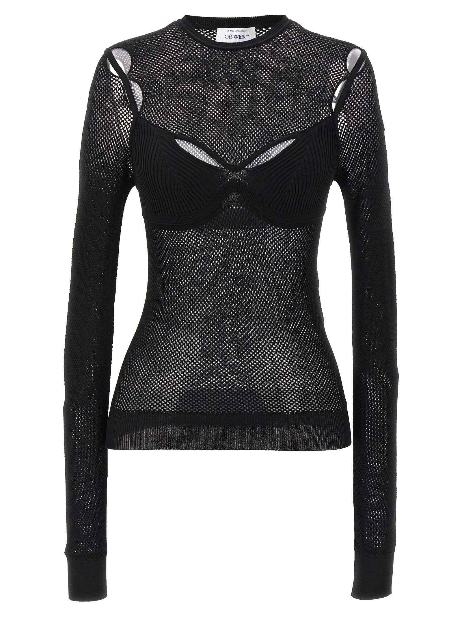 Tank Top by Off-White for women in polyamide polyester polyurethane & viscose black & white showcases a meticulous silhouette, artfully finished with a meticulous crew neckline and long-sleeve; sleeveless for a sophisticated, meticulous look.
