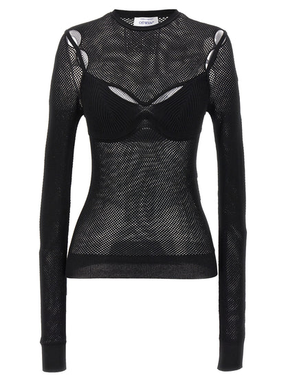 Tank Top by Off-White for women in polyamide polyester polyurethane & viscose black & white showcases a meticulous silhouette, artfully finished with a meticulous crew neckline and long-sleeve; sleeveless for a sophisticated, meticulous look.