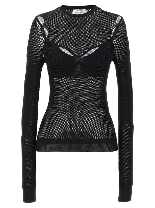 Tank Top by Off-White for women in polyamide polyester polyurethane & viscose black & white showcases a meticulous silhouette, artfully finished with a meticulous crew neckline and long-sleeve; sleeveless for a sophisticated, meticulous look.