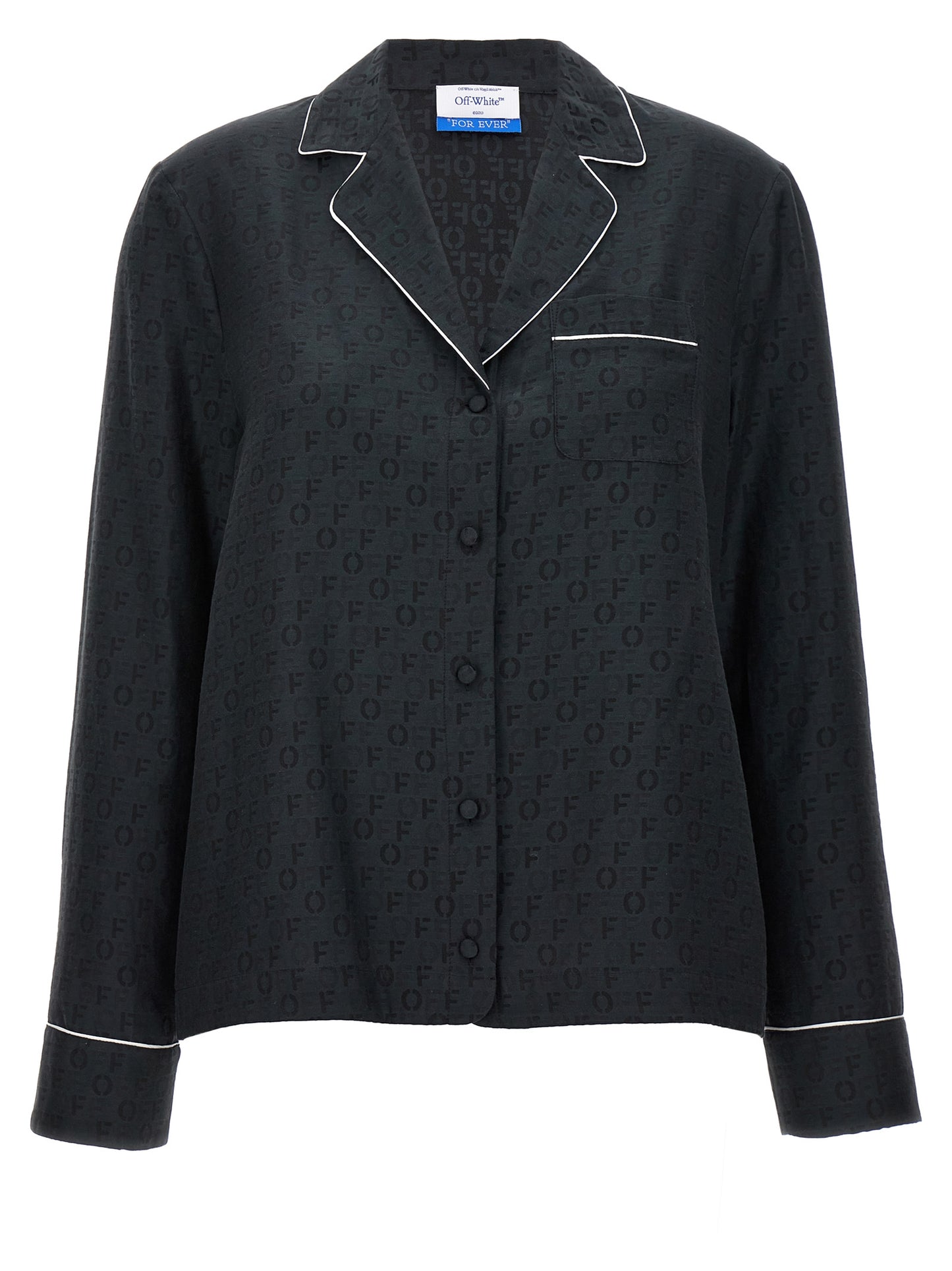 Blouse by Off-White for women in cotton & silk black, white & jacquard showcases a sharp silhouette, elegantly detailed with a sharp and sharp long-sleeve.