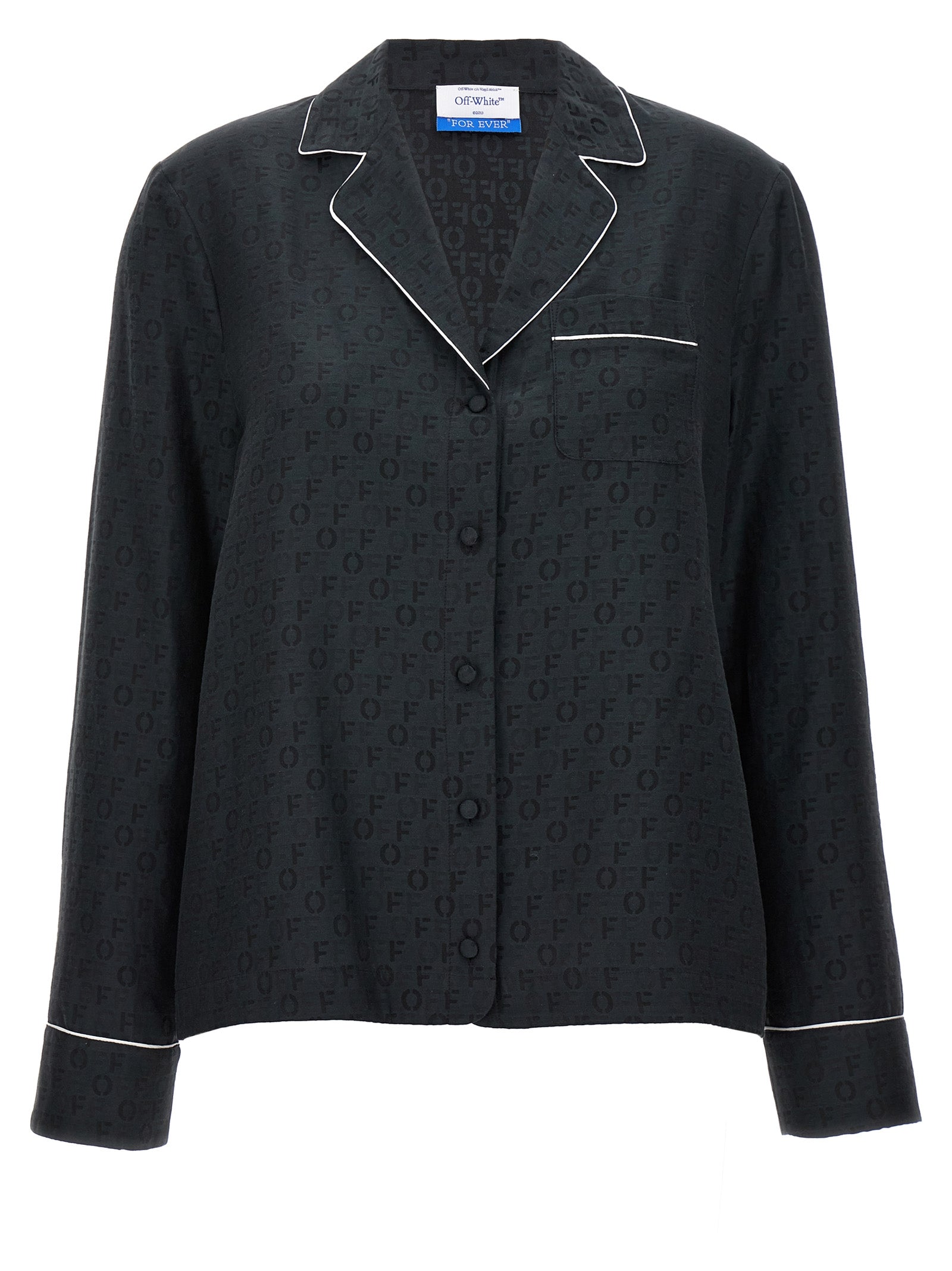 Blouse by Off-White for women in cotton & silk black, white & jacquard showcases a sharp silhouette, elegantly detailed with a sharp and sharp long-sleeve.