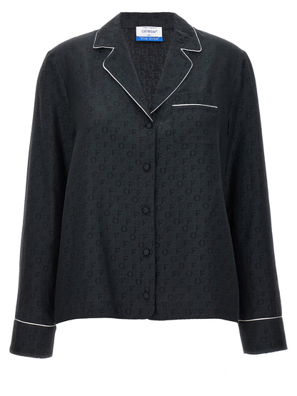 Blouse by Off-White for women in cotton & silk black, white & jacquard showcases a sharp silhouette, elegantly detailed with a sharp and sharp long-sleeve.