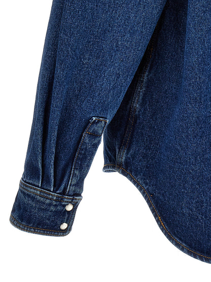 Trucker Jacket by Palm Angels for men in denim cotton blue & monogram features a dramatic silhouette, showcasing a sophisticated and distinctive for a dramatic aesthetic.