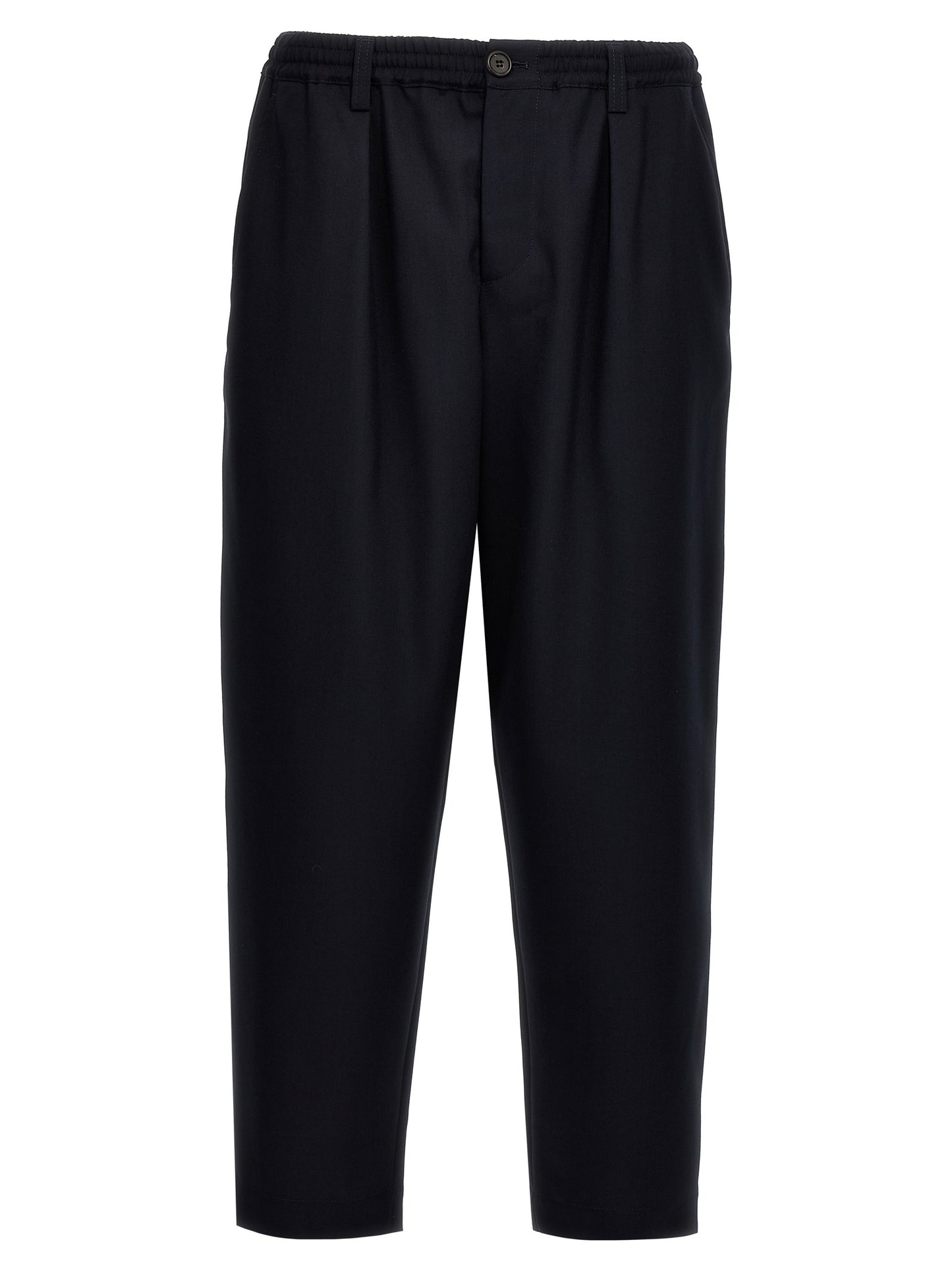 Trousers by Marni for men in virgin wool blue features an sartorial silhouette, showcasing a precise cropped and cropped with a sartorial for a refined look.