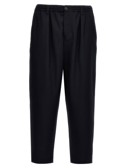 Trousers by Marni for men in virgin wool blue features an sartorial silhouette, showcasing a precise cropped and cropped with a sartorial for a refined look.