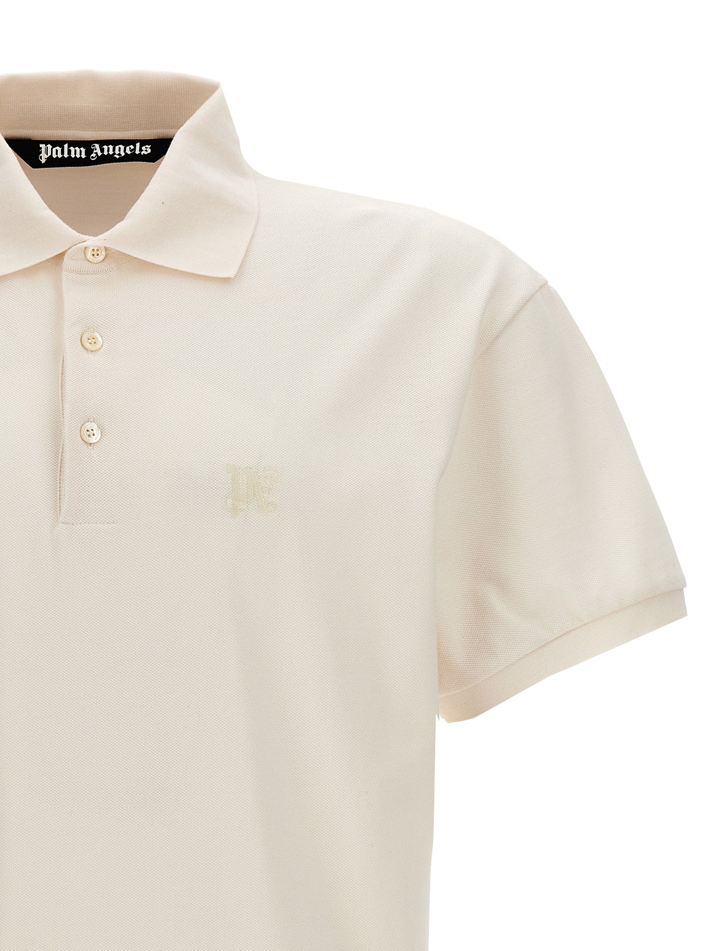 Polo Shirt by Palm Angels for men in cotton polyester white & monogram presents a distinguished silhouette, showcasing a sophisticated and distinguished for a truly distinguished finish.