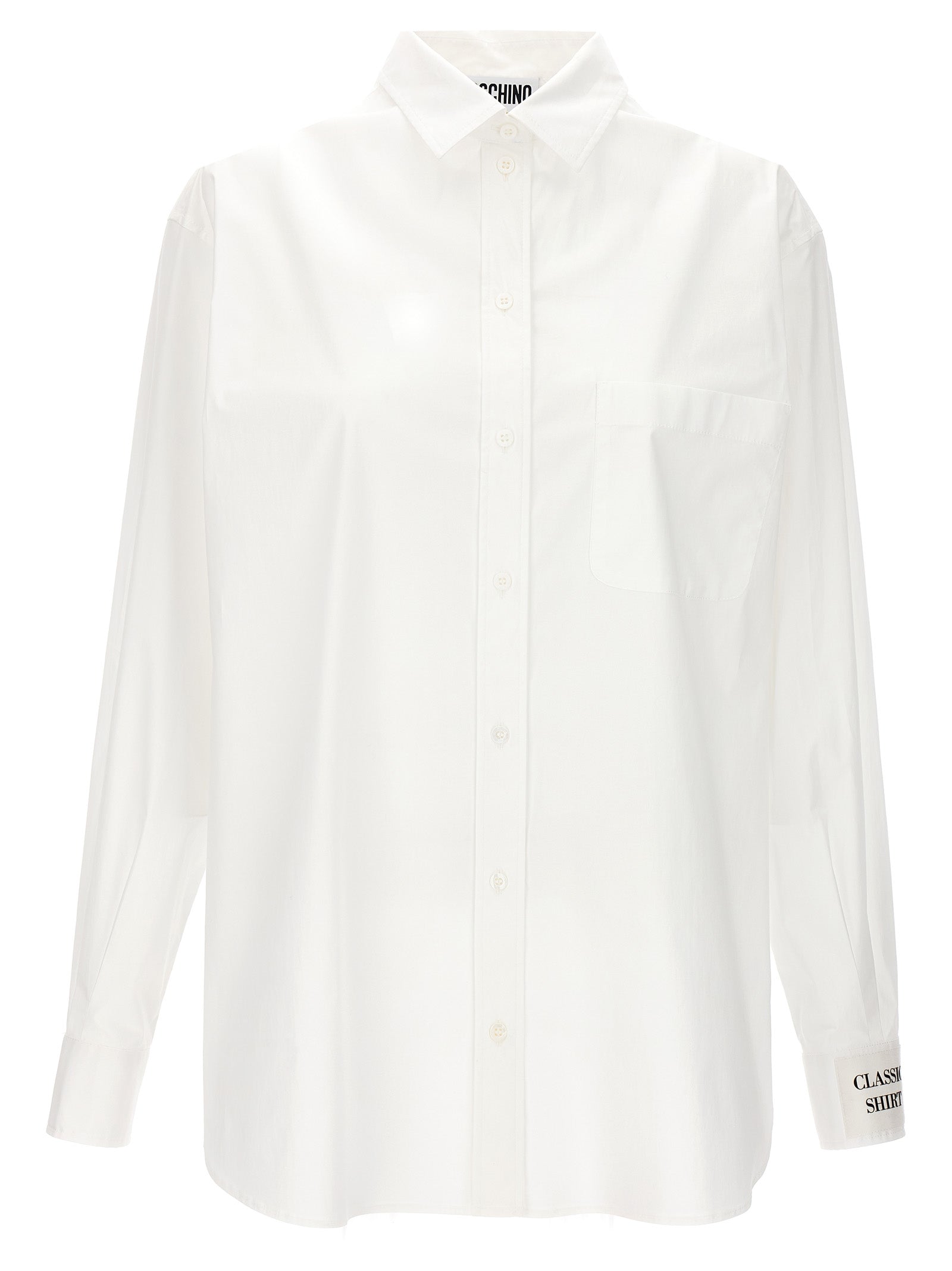Blouse by Moschino for women in stretch cotton white features an architectural silhouette with a refined and elegant for a architectural look.