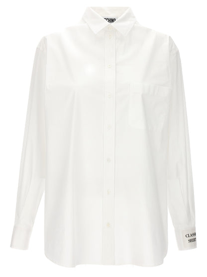 Blouse by Moschino for women in stretch cotton white features an architectural silhouette with a refined and elegant for a architectural look.