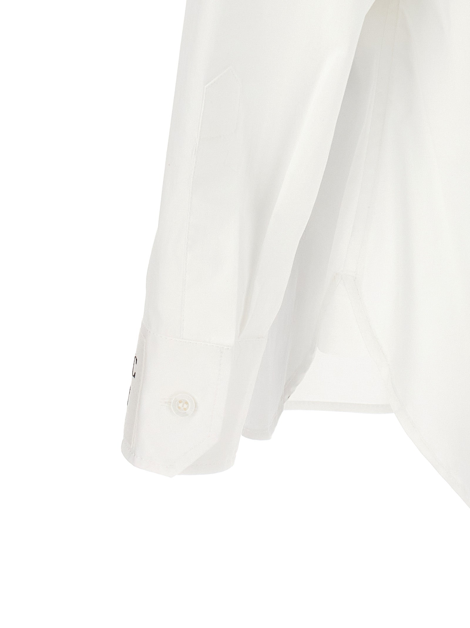 Blouse by Moschino for women in stretch cotton white showcases a sleek silhouette, elegantly detailed with a sleek and for a sleek finish.