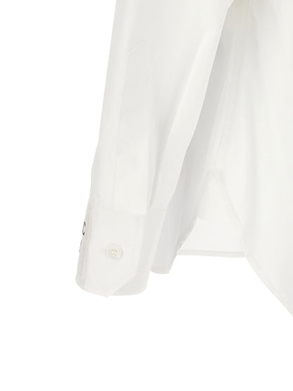 Blouse by Moschino for women in stretch cotton white showcases a sleek silhouette, elegantly detailed with a sleek and for a sleek finish.