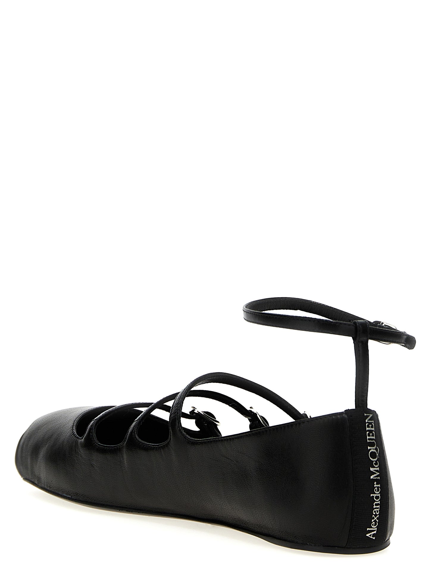 Ballet Flat Shoes by Alexander McQueen for women in calfskin leather black showcases a dynamic silhouette, artfully capturing Women's Calfskin Leather Ballet Flat Shoes through its distinctive and elegant .