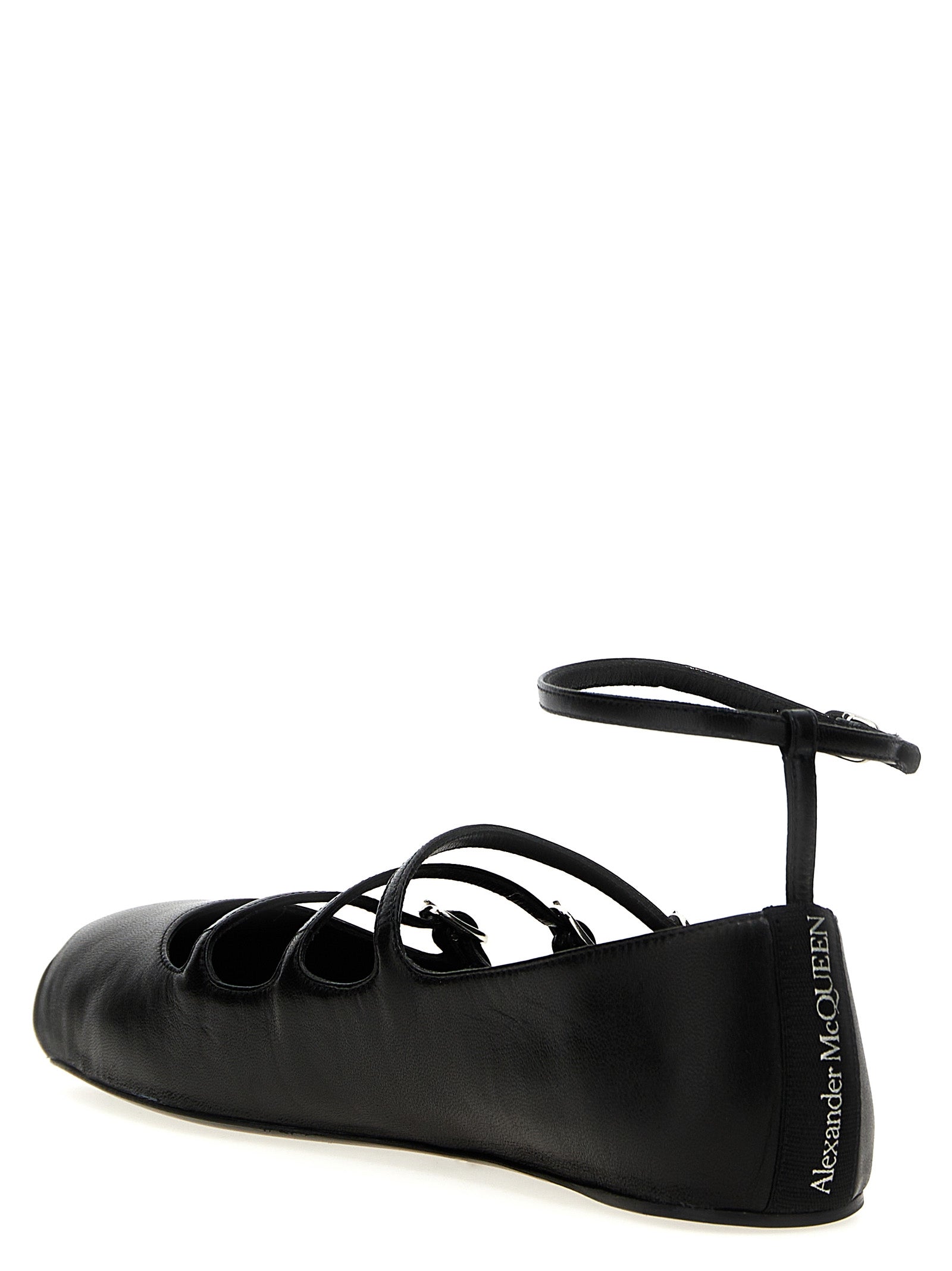 Ballet Flat Shoes by Alexander McQueen for women in calfskin leather black showcases a dynamic silhouette, artfully capturing Women's Calfskin Leather Ballet Flat Shoes through its distinctive and elegant .