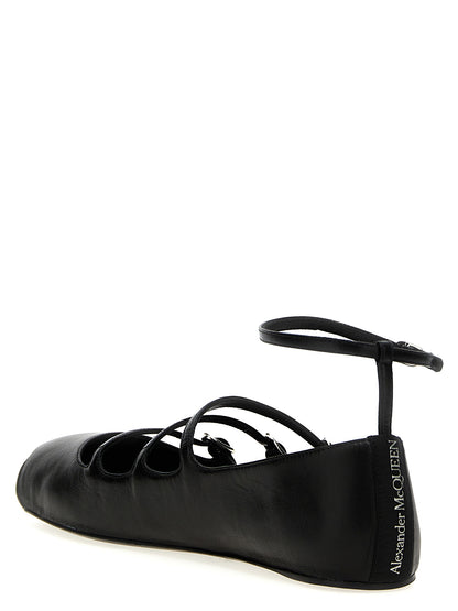 Ballet Flat Shoes by Alexander McQueen for women in calfskin leather black showcases a dynamic silhouette, artfully capturing Women's Calfskin Leather Ballet Flat Shoes through its distinctive and elegant .