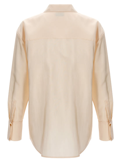Shirt by Saint Laurent for men in wool & acetate beige features an polished silhouette, showcasing a sophisticated and detail for a truly polished finish.