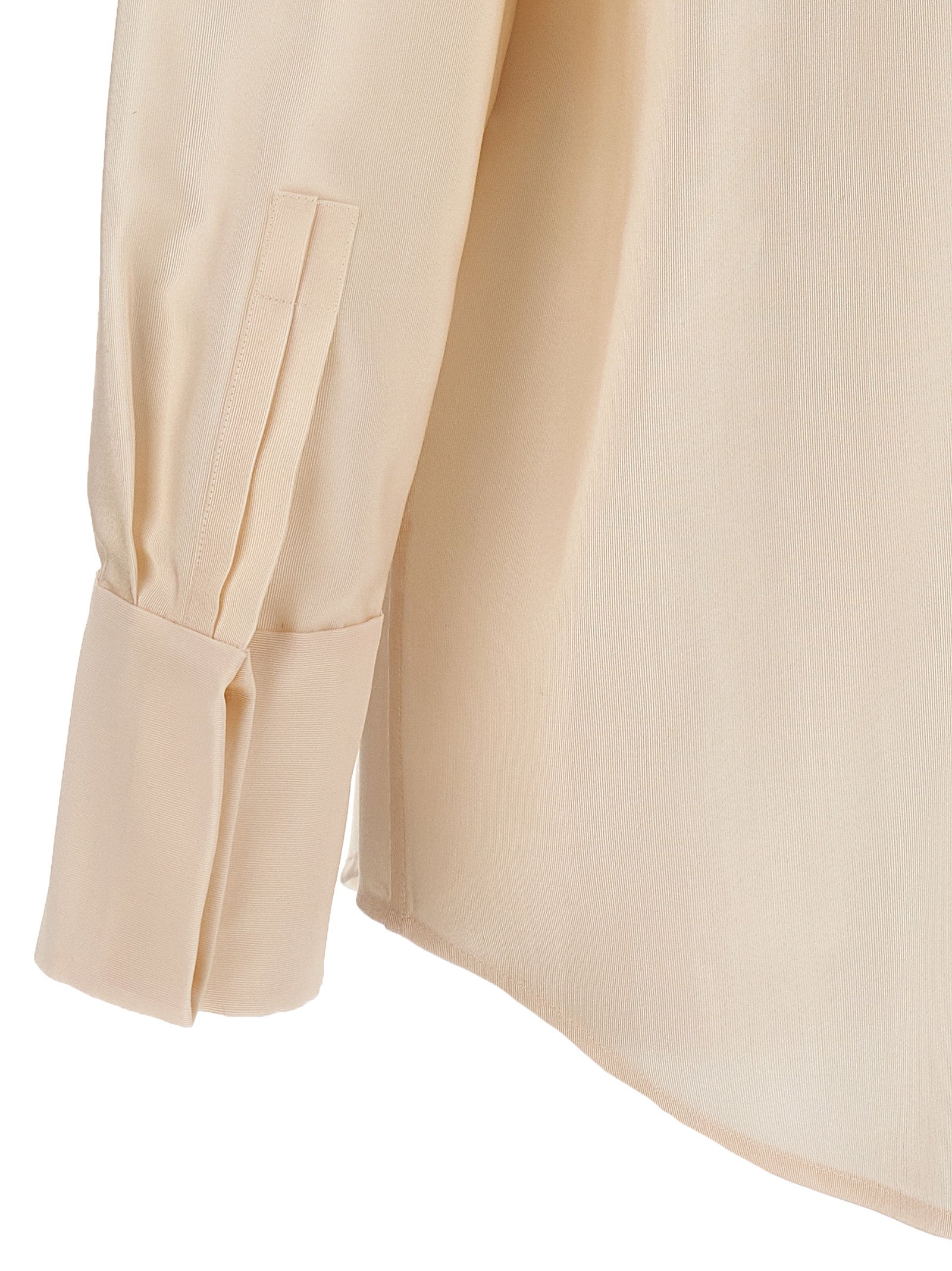 Shirt by Saint Laurent for men in wool & acetate beige presents a discerning silhouette, showcasing a sophisticated and for a truly discerning finish.