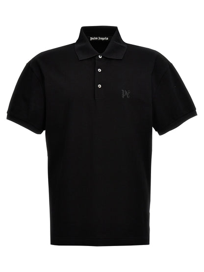 Polo Shirt by Palm Angels for men in cotton polyester black & monogram showcases a sharp silhouette, detailed with a refined and sharp short-sleeve for a sophisticated finish.
