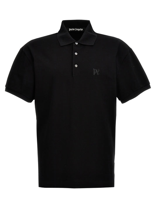 Polo Shirt by Palm Angels for men in cotton polyester black & monogram showcases a sharp silhouette, detailed with a refined and sharp short-sleeve for a sophisticated finish.