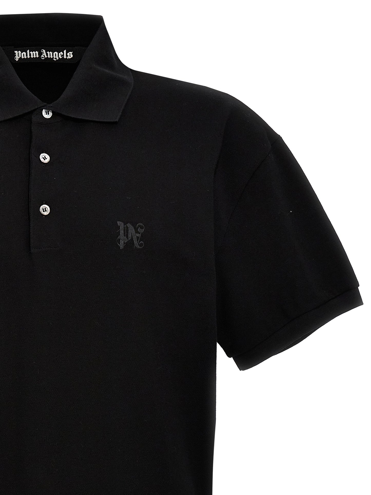 Polo Shirt by Palm Angels for men in cotton polyester black & monogram presents a sleek silhouette, featuring a refined and for a sleek finish.