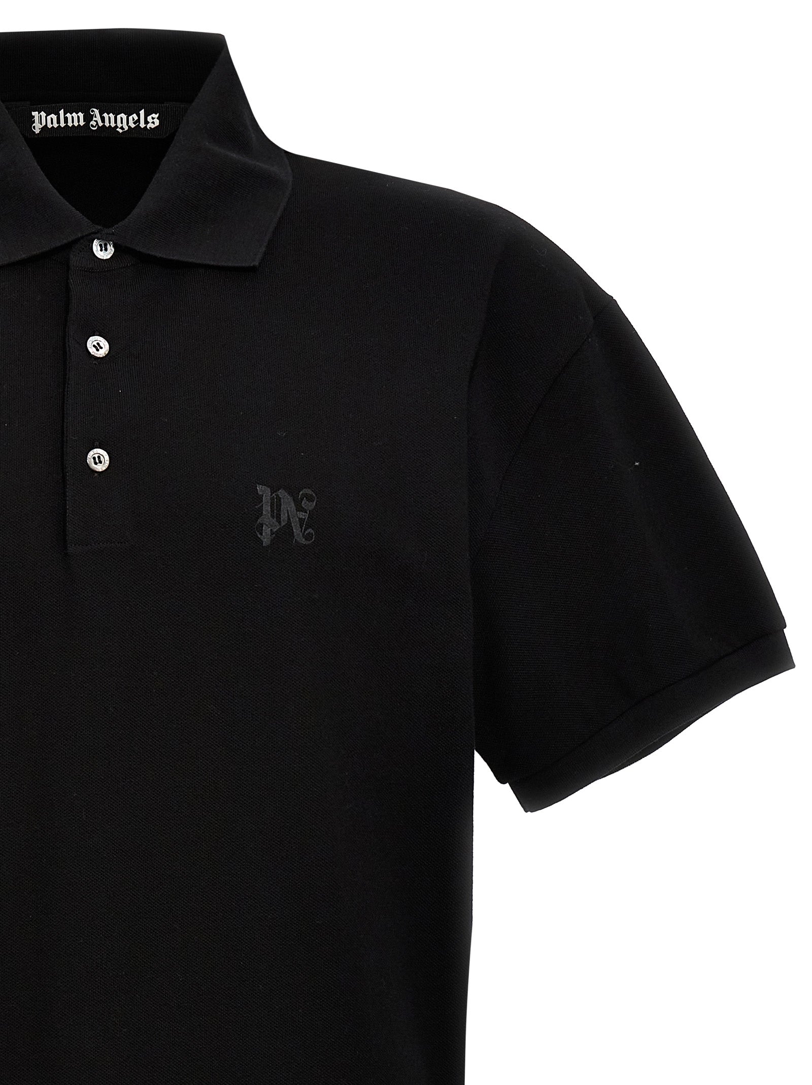 Polo Shirt by Palm Angels for men in cotton polyester black & monogram presents a sleek silhouette, featuring a refined and for a sleek finish.