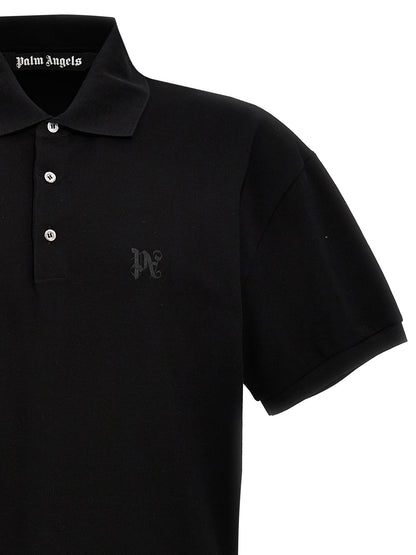 Polo Shirt by Palm Angels for men in cotton polyester black & monogram presents a sleek silhouette, featuring a refined and for a sleek finish.