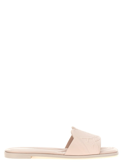 Sliders Sandals Flat Shoes by Alexander McQueen for women in calfskin leather multicolor & pink features an statuesque silhouette from the Aren Women's Calfskin Leather Sliders Sandals Flat Shoes collection, showcasing a and a statuesque for a statuesque look.
