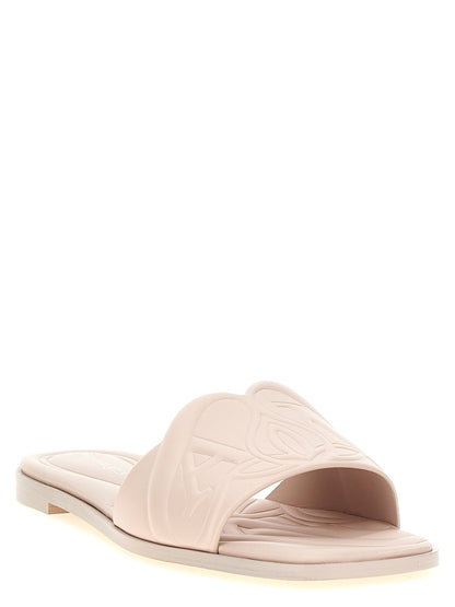 Sliders Sandals Flat Shoes by Alexander McQueen for women in calfskin leather multicolor & pink showcases a resplendent Aren Women's Calfskin Leather Sliders Sandals Flat Shoes aesthetic with a and .