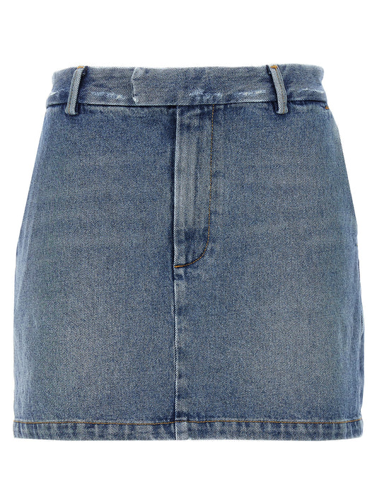 Skirt by Armarium for women in denim cotton blue features an relaxed-yet-refined silhouette that elegantly showcases the Women's Denim Tailored Cotton Long Skirt design and sophisticated long.
