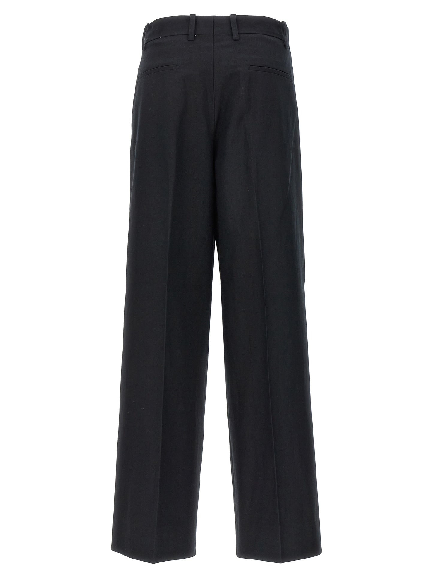Palazzo Pants by Armarium for women in linen & cotton black presents a tailored silhouette, showcasing a tailored wide and long cut with a refined high rise for a truly tailored aesthetic.