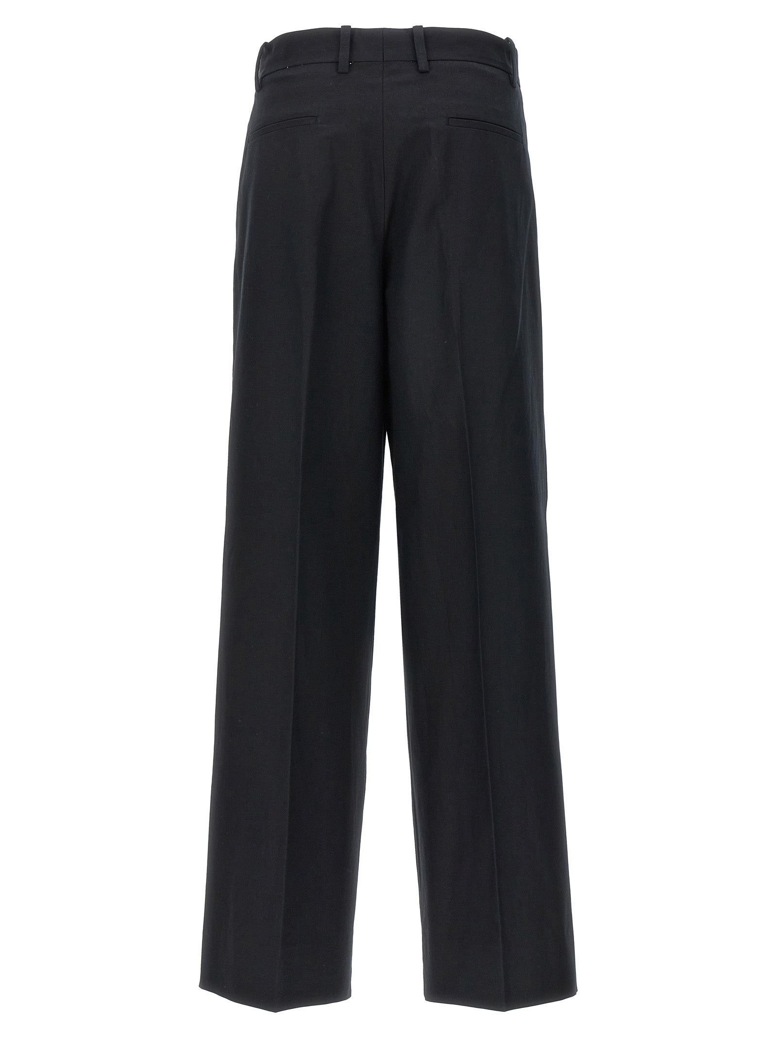 Palazzo Pants by Armarium for women in linen & cotton black presents a tailored silhouette, showcasing a tailored wide and long cut with a refined high rise for a truly tailored aesthetic.