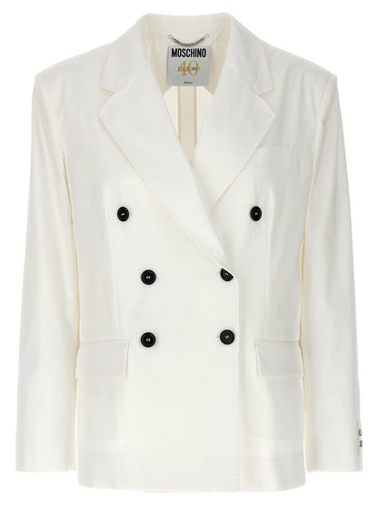 Blazer by Moschino for women in stretch cotton white features an stylish silhouette, showcasing a sophisticated and stylish for a truly stylish finish.