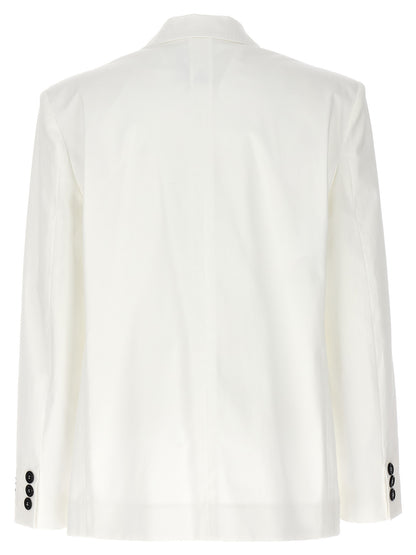 Blazer by Moschino for women in stretch cotton white features an crisp silhouette with sophisticated and a crisp for a truly crisp finish.