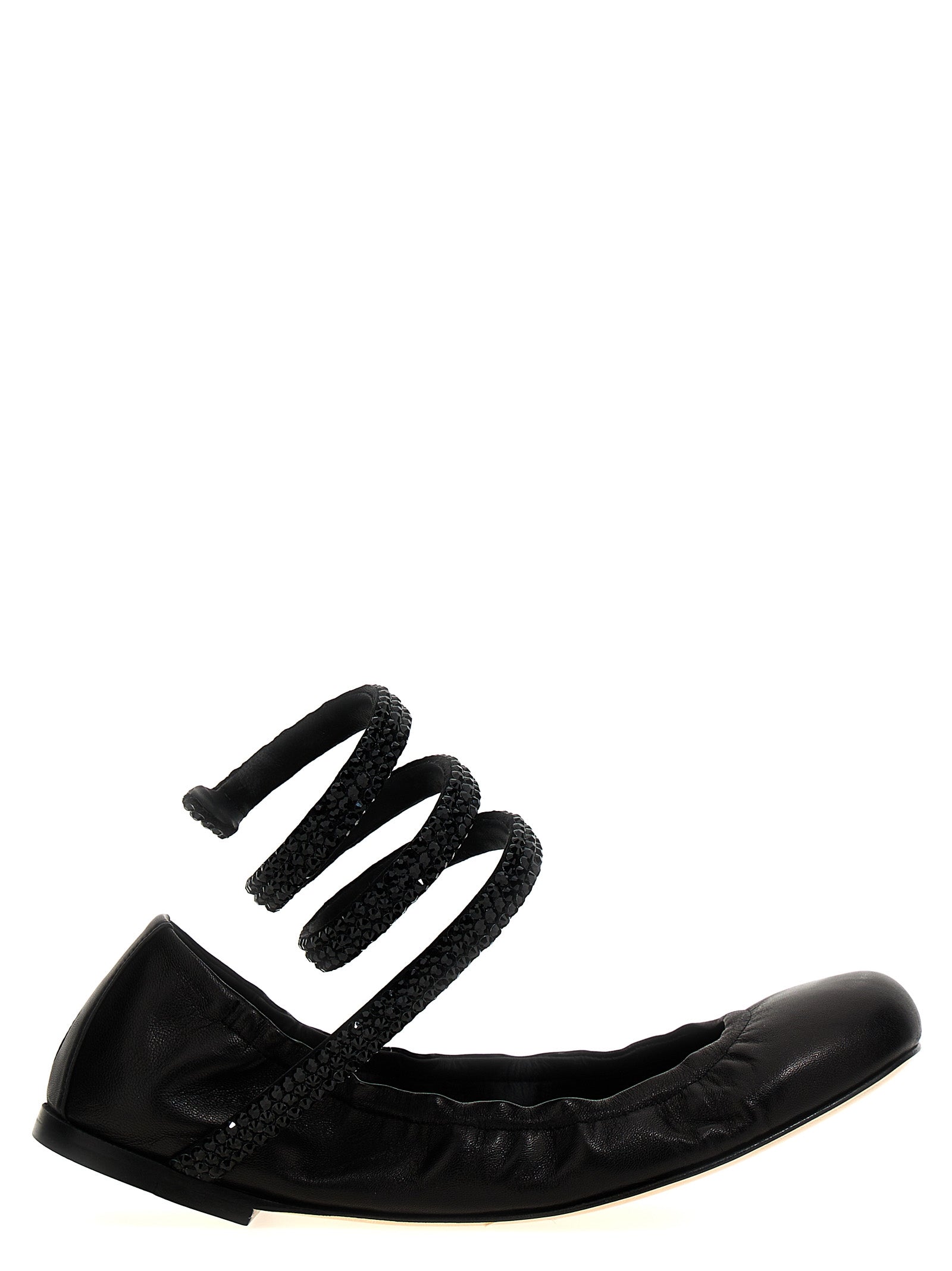 Ballet Flat Shoes by RENE CAOVILLA for women in lamb leather black presents a effortless chic silhouette, showcasing the Women's Lamb Leather Ballet Flat Shoes design with a effortless chic and for a sophisticated look.