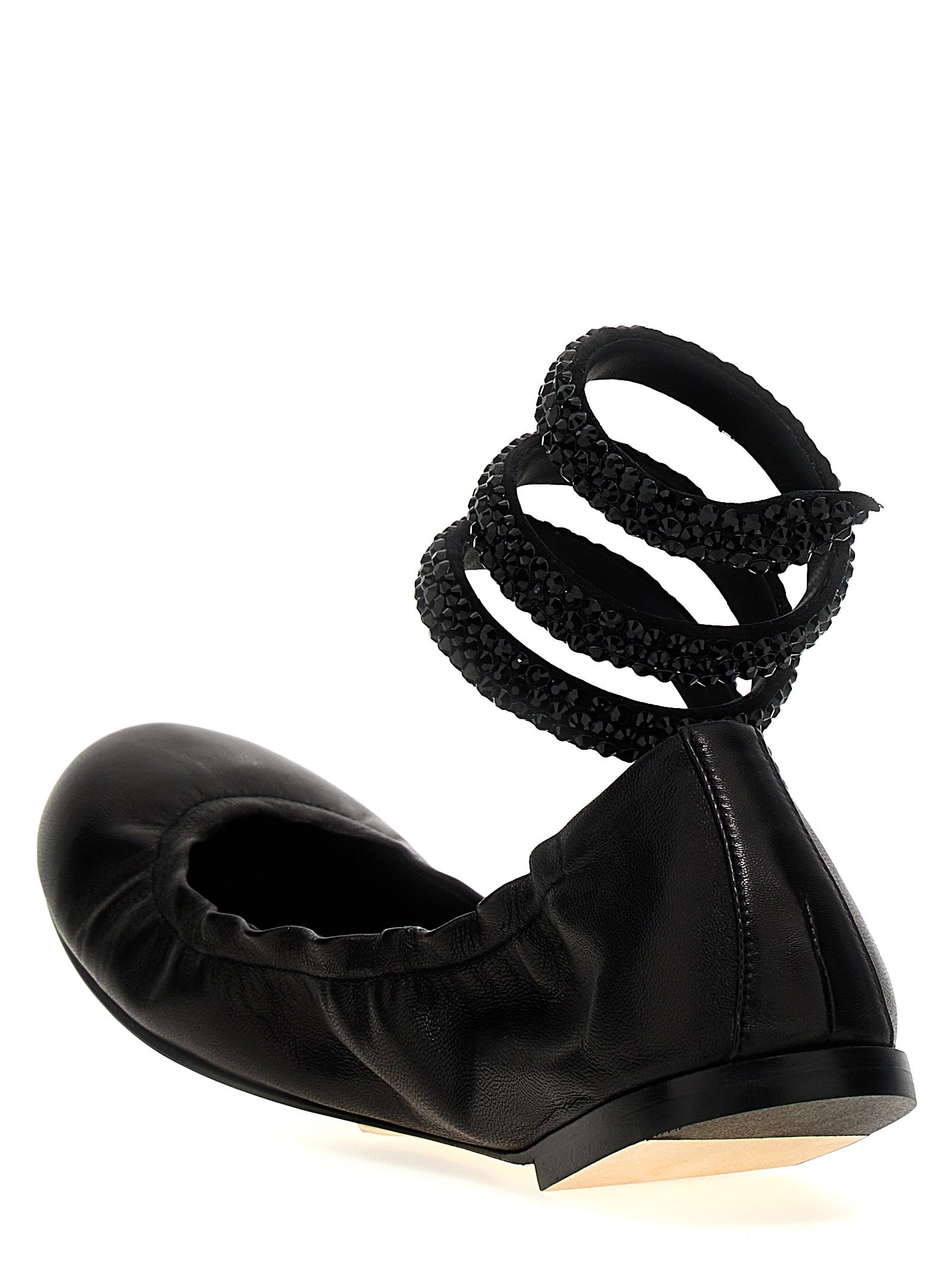 Ballet Flat Shoes by RENE CAOVILLA for women in lamb leather black features an captivating silhouette, showcasing the captivating style of the Women's Lamb Leather Ballet Flat Shoes with its distinct and refined .